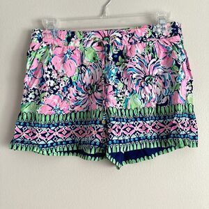 Lilly Pulitzer Katia Shorts High Tide Navy Print Size XS Pull On Drawstring
